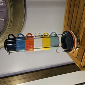 Colorful Ceramic Mug Set with Stand